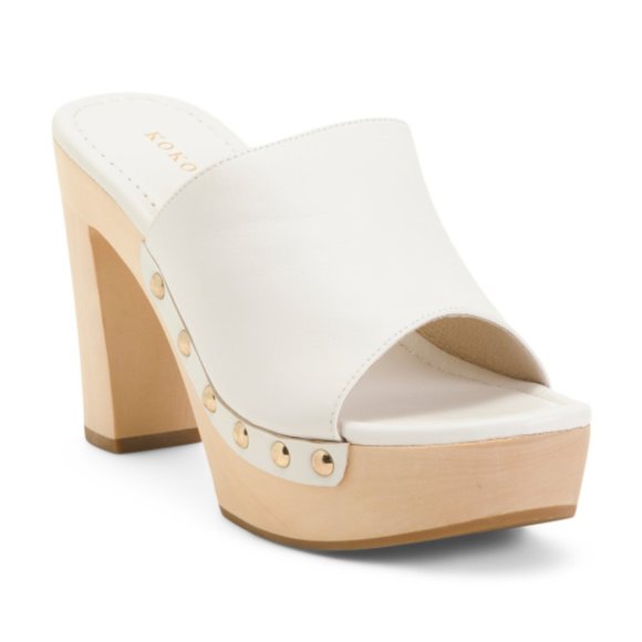 NEW KOKO + PALENKI Leather Jada Heeled Sandals ice 252 - Picture 1 of 3